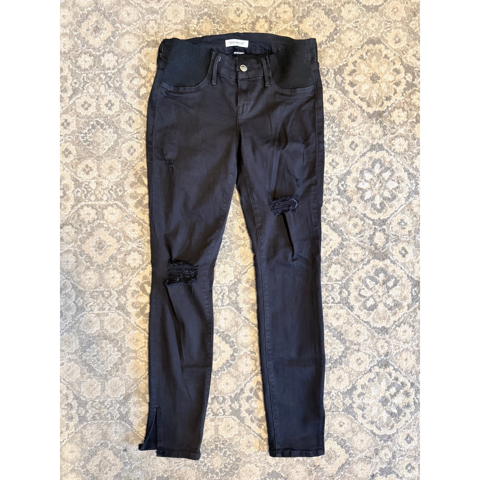 Good American Good Mama Maternity Jeans Size 6/28 Black Distressed Denim